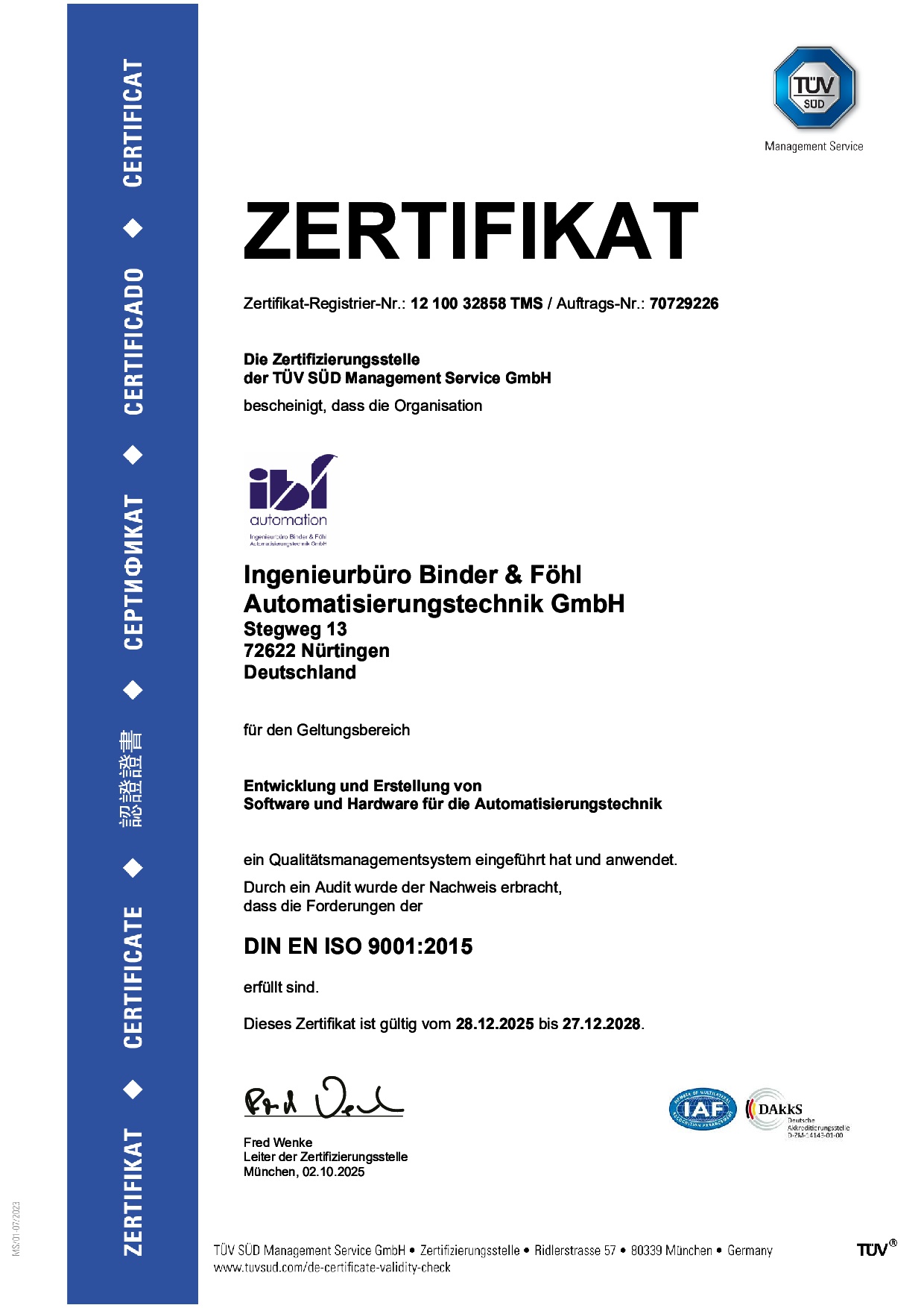 TÜV Zertifikat Binder & Föhl 32858ms_de_2022