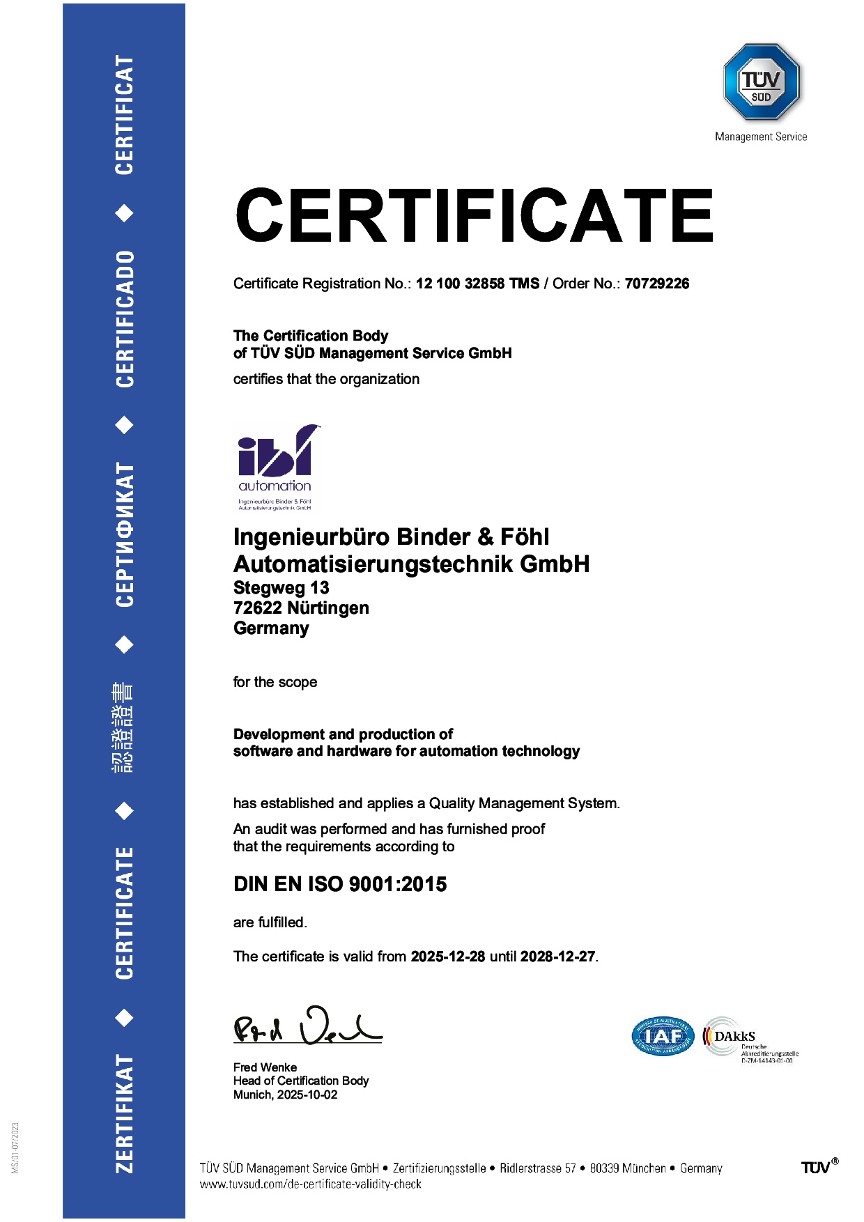 TÜV Zertifikat Binder & Föhl 32858ms_en_2022